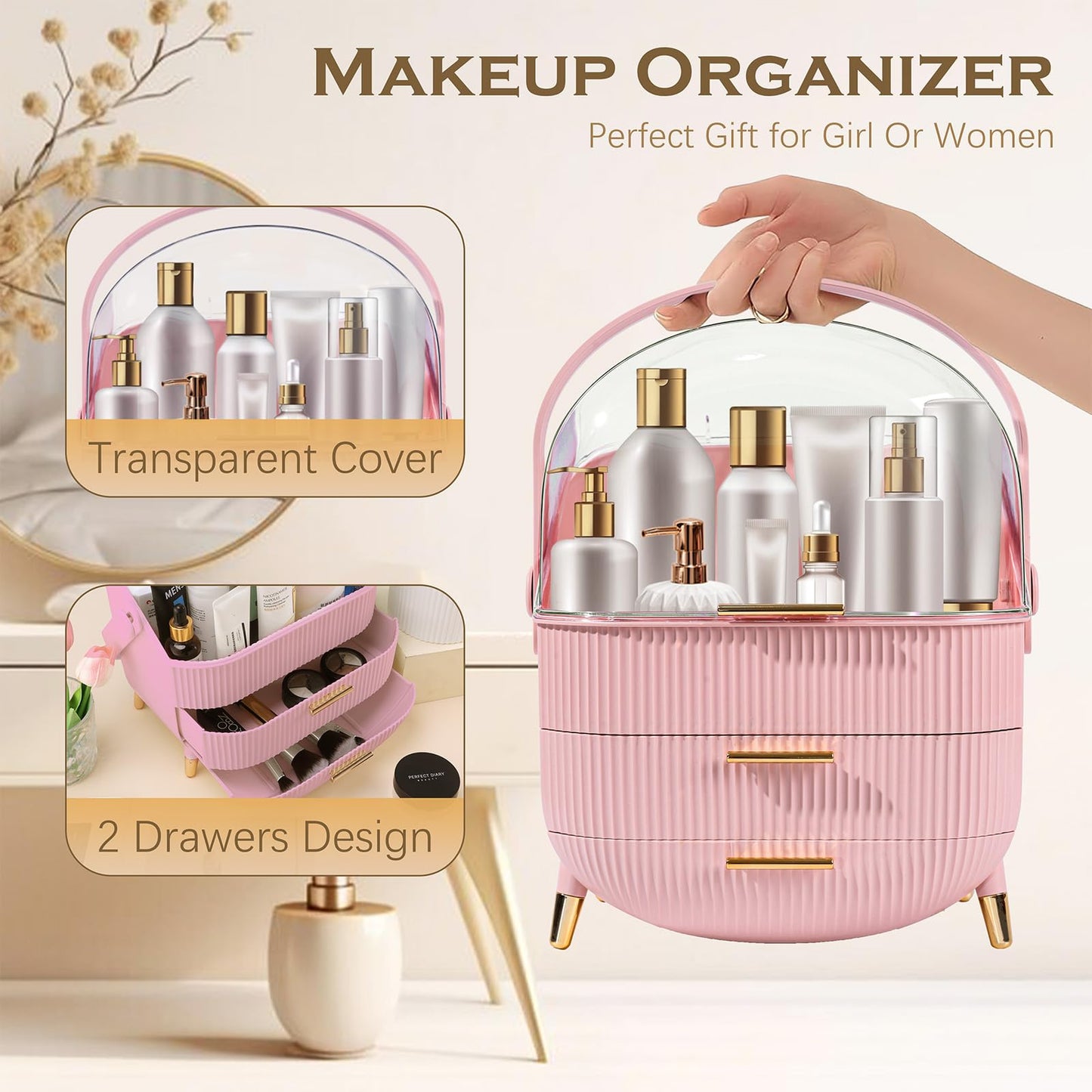 Makeup Organizer with Drawers-Light Green Makeup Organizer with Lid