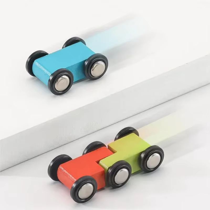 Wooden learning toys-47 Track Wooden Ramp Racing Toddler Toy Car Set Montessori Educational Toy Game Mini Inertia Slide Roller Coaster Racing
