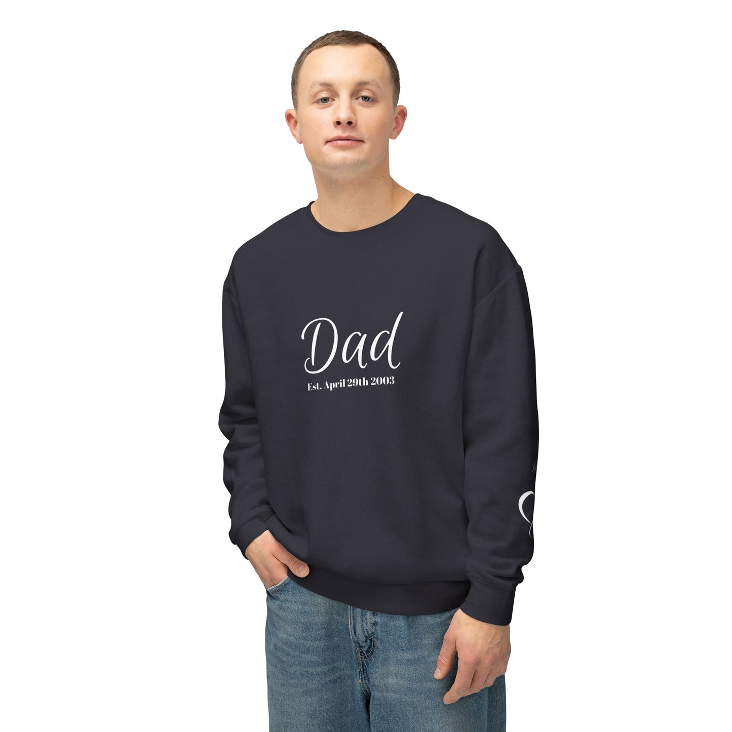 Custom Dad Sweatshirt Name On Sleeve With Heart| Gift for Dad