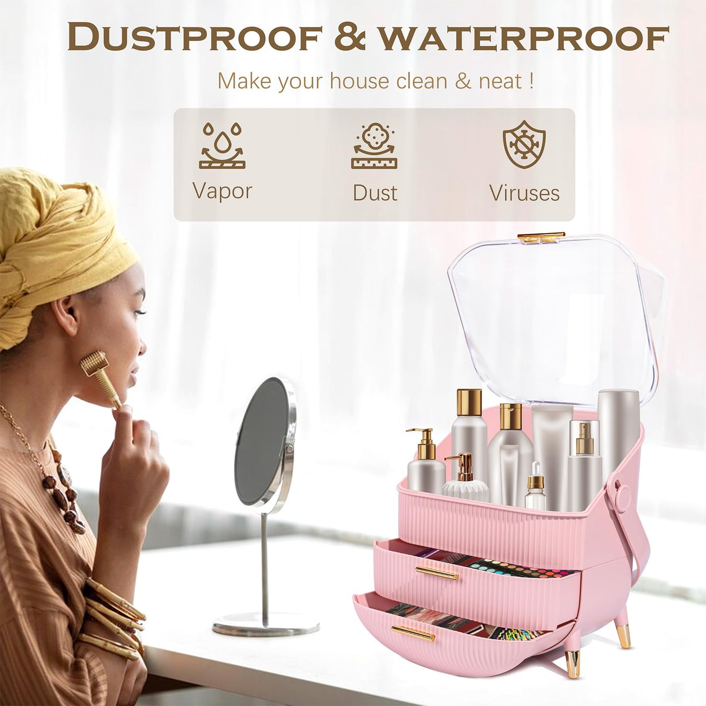 Makeup Organizer with Drawers-Light Green Makeup Organizer with Lid