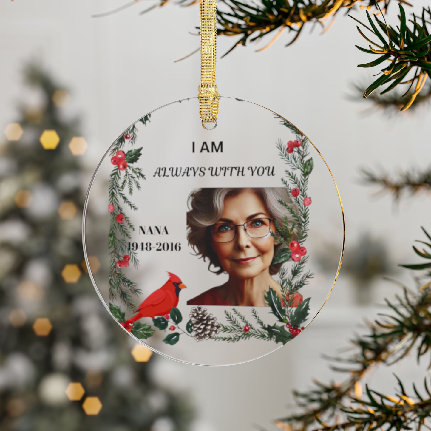 Personalized Remembrance Ornament with Photo and Date for a Cherished Loved One