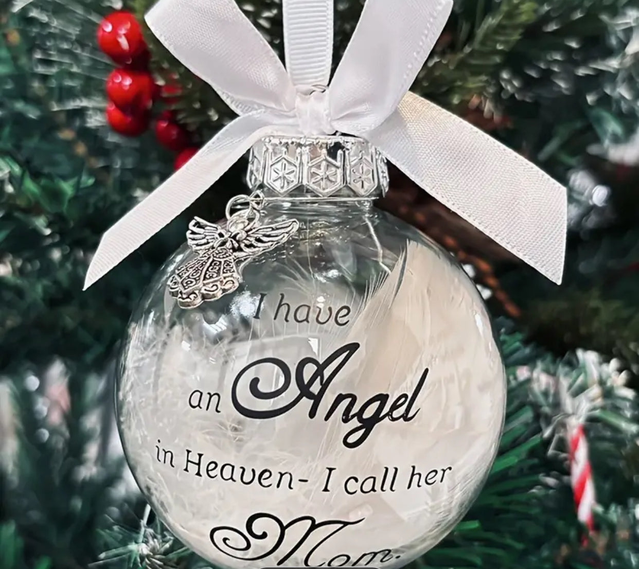 Christmas Memorial Feather Ball Angel Ornament I Have an Angel in Heaven I Call DAD Family Memorial Loss of Loved One Hanging Pendant Xmas Tree Décor